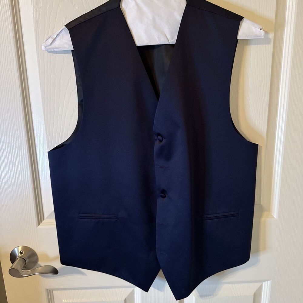 Brand Q Suit Vest Wedding Formal Men's M Blue Silk Tuxedo Groomsmen Party